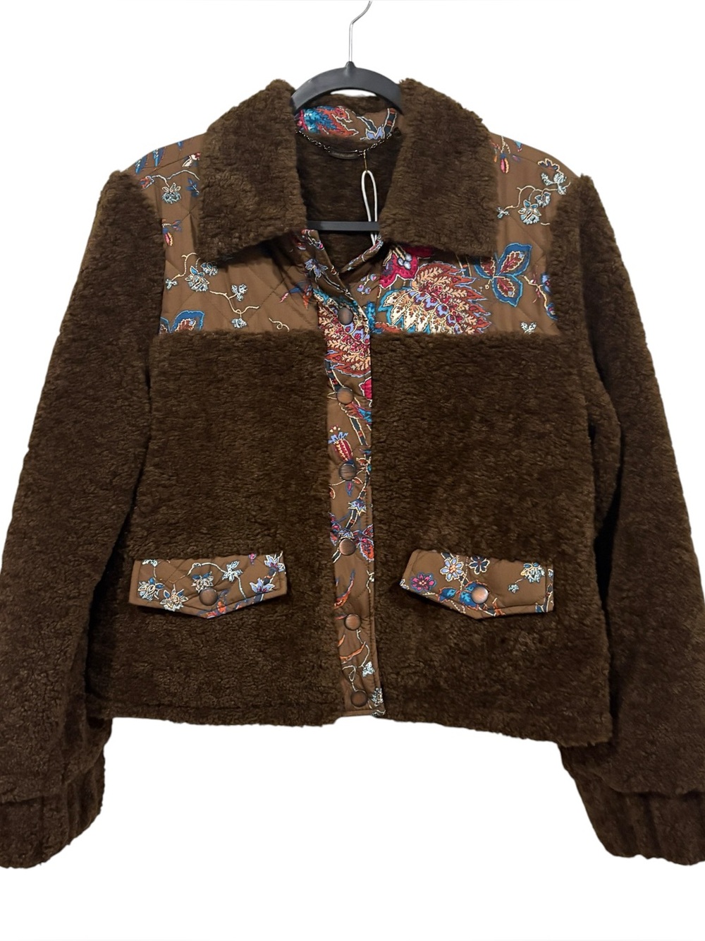 Love The Label Finley Sherpa Jacket Reversible Charlotte Floral Brown S Small - Picture 4 of 10